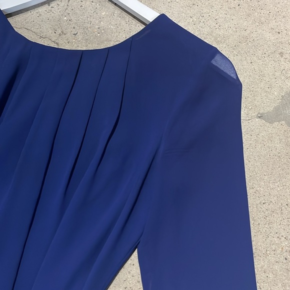 A/X Armani Exchange Dark Blue Chiffon Pleated Tie-Waist Dress - Picture 3 of 11